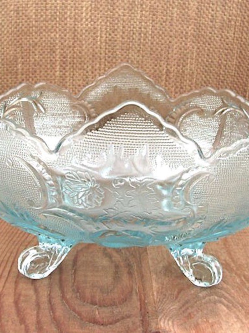 Glass Footed Fruit Bowl Aqua Blue Jeanette Lombardi Depression Glass